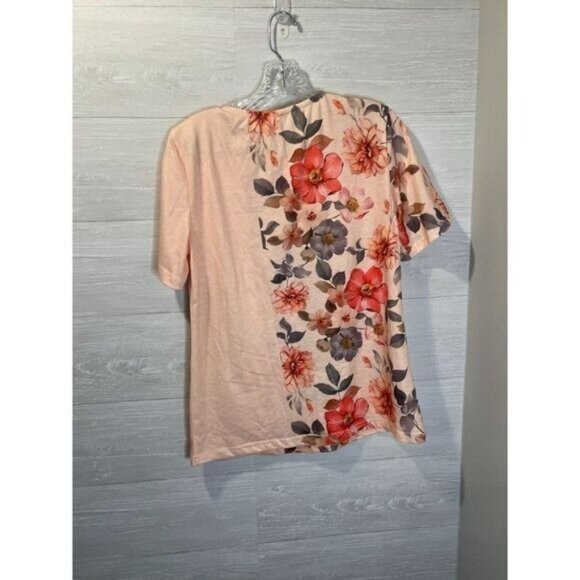 Women's Short Sleeve Crewneck Shirts Loose Casual Floral Blouse NWOT - Picture 4 of 7